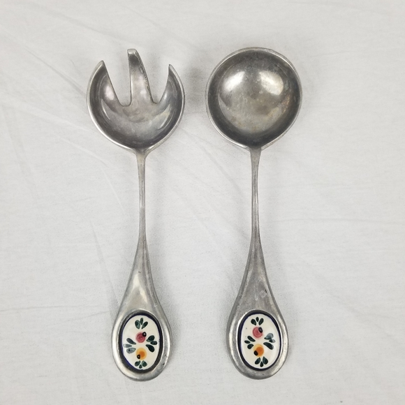 Other - Vintage metal large spoon and fork with flower design 11"
